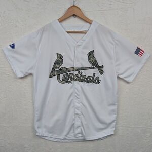 St. Louis Cardinals Jersey Men's XL White Camo Button Up Ford Sponsor US Flag